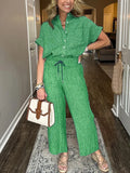 Size Button-Up Shirt and Wide-Leg Pants Set Plus Size DJPT