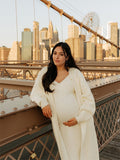 White Knitting V-Neck Bodycon Two Pieces Cardigan Elegant Baby Shower Maternity Maxi Sweater Dress Maternity