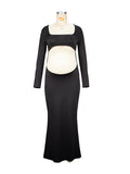Black Cut Out Mermaid Crop Long Sleeve Backless Bodycon Cocktail Club Party Photoshoot Maternity Maxi Dress Maternity