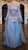 A Line Off The Shoulder Maxi Long Party Light Blue Chiffon Prom Dresses Evening Dress SD2395 HZ0628