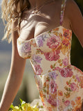 Print Sweetheart Neck Midi Dress DJPT