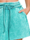 Acid Wash Fleece Drawstring Shorts With Pockets DJPT