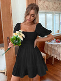 Neck Puff Sleeve Mini Dress DJPT