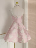 A line Spaghetti Straps Pink Satin Holiday Dresses Short Birthday Dress SD167