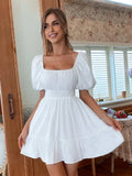 Neck Puff Sleeve Mini Dress DJPT