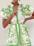 Sleeve Printed Top and Zip Back Skirt Set DJPT