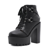 Autumn And Winter Large Size New Strap Thick-Soled Waterproof Table Women's Shoes Thick High Heel Short Boots High Quality Shoes