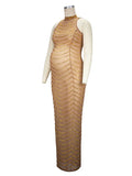 Gold Rhinestone Mesh Sleeveless Backless Photoshoot Bodycon Evening Plus Size Maternity Maxi Dress Maternity
