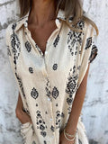 Size Printed Short Sleeve Button-Up Shirt Dress Plus Size DJPT