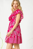 Off-Shoulder Paisley Print Ruffled Mini Dress DJPT