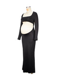 Black Cut Out Mermaid Crop Long Sleeve Backless Bodycon Cocktail Club Party Photoshoot Maternity Maxi Dress Maternity