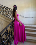 A line Spaghetti Straps Pink Satin Long Party Dresses Prom Dresses SD2705 HZ0628