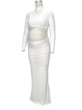 Solid Color Ruffle High Neck Crop Top 2-in-1 Long Sleeve Bodycon Club Party Photoshoot Maternity Maxi Dress Maternity
