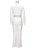 Solid Color Ruffle High Neck Crop Top 2-in-1 Long Sleeve Bodycon Club Party Photoshoot Maternity Maxi Dress Maternity
