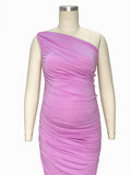 Lavender Ruched One Shoulder Irregular Ruffle Bodycon Elegant Baby Shower Party Maternity Midi Dress Maternity