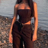 Women's Spring New Net Color Sleeveless Wrapped Chest Strapped Fish Bone Tops On Both Sides DJPT