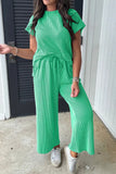 Knit Round Neck Top and Pants Casual Set DJPT