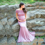 Women's Cotton Pregnant Women Anti-Necked Short-Sleeved Tail Dress Photo Dress 1147 Maternity