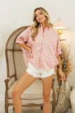 Sequin Striped Short Dolman Sleeve Blouse DJPT