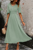 Quarter Button Short Sleeve Dress DJPT