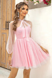 Neck Open Back Mesh Dress DJPT