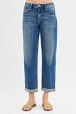 Full Size Mid Rise Boyfriend Roll Up Jeans Plus Size DJPT