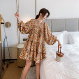 Floral Dress Women's Spring And Summer French Retro Skirt Lantern Sleeve Loose National Wind Seaside Beach Dress Fairy