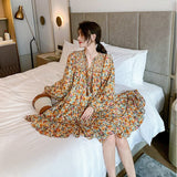 Floral Dress Women's Spring And Summer French Retro Skirt Lantern Sleeve Loose National Wind Seaside Beach Dress Fairy