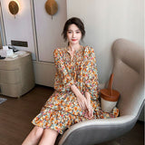 Floral Dress Women's Spring And Summer French Retro Skirt Lantern Sleeve Loose National Wind Seaside Beach Dress Fairy