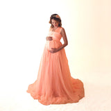 Women's Cotton Splicing Mesh Yarn Strap Pregnant Woman Drag Dress Photo Mop Floor Dress 1151 Maternity
