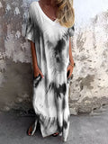 Size Pocketed Tie-Dye Short Sleeve Dress DJPT