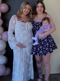 White Lace Corset Square Neck Flare Sleeve Off Shoulder Bodycon Elegant Cocktail Party Maternity Photoshoot Baby Shower Maxi Dress Maternity