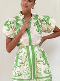 Sleeve Printed Top and Zip Back Skirt Set DJPT