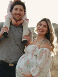 White Floral Cut Out Off Shoulder Backless Cami Big Swing Elegant Vacation Maternity Hobo Photoshoot Baby Shower Maxi Dress Maternity