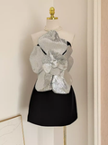 A line Strapless Sequin Travel Vacation Dress Short Black Birthday Dress SD145