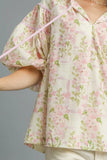 Floral Print Puff Sleeve Tie Neck Blouse DJPT