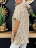 Size Sequin V-Neck Short Sleeve Top DJPT