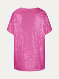 Size Sequin V-Neck Short Sleeve Top DJPT