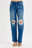 Full Size Mid Waist Fit Boyfriend Knee Distressed Jeans Plus Size DJPT