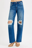 Full Size Mid Waist Fit Boyfriend Knee Distressed Jeans Plus Size DJPT