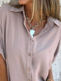 Size Casual Button Down Short Sleeve Loose Shirt Plus Size DJPT