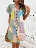 V-Neck Short Sleeve Button-Front Dress DJPT