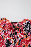 Print Split Neck Short Puff Sleeve Blouse DJPT