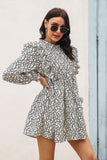 Ruffle Trim Smocked Long Sleeve Mini Dress DJPT