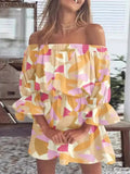 Size Floral Off-Shoulder Flounce Sleeve Mini Dress Plus Size DJPT