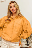 Vintage Washed Gathered Sleeve Oversized Shirt DJPT