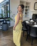 Mermaid Spaghetti Straps Floor Length Floral Yellow Evening Dress Prom Dresses SD2046 HZ0628