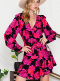 Print Surplice Neck Long Sleeve Dress DJPT