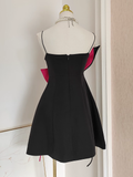 A line Spaghetti Straps Black Satin Short Homecoming Dresses Birthday Outfits SD362