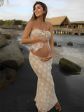 2 Piece Lace Tube Tie Ruffle Elegant Fashion Bodycon Vacation Photoshoot Baby Shower Maternity Maxi Dress Maternity